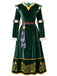 Grünes 40er Mittelalterkleid aus Samt mit Stickerei und Gürtel