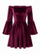 Schulterfreies 60er Samtminikleid mit Glockenärmeln