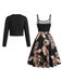 Goldenes 50er Kleid mit Palmen-Print und Bolero