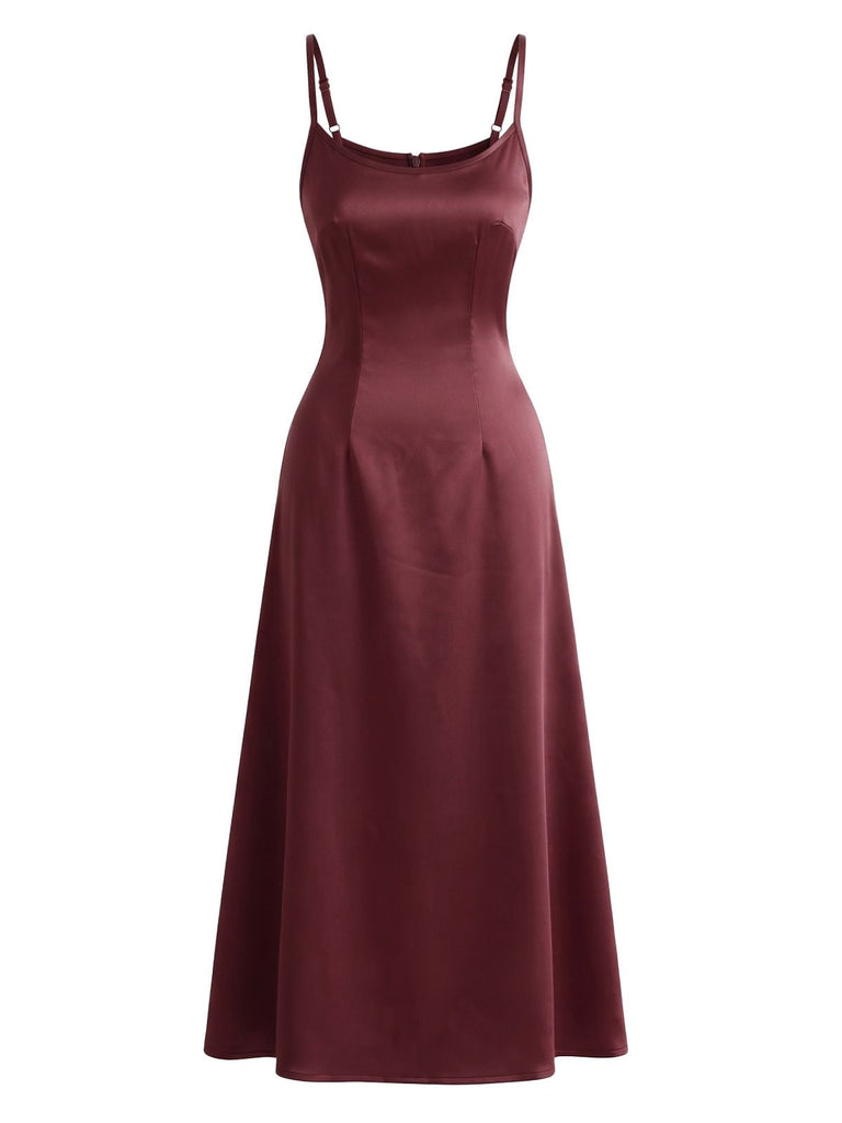 Weinrotes 40er Satin-Slipkleid & Schal