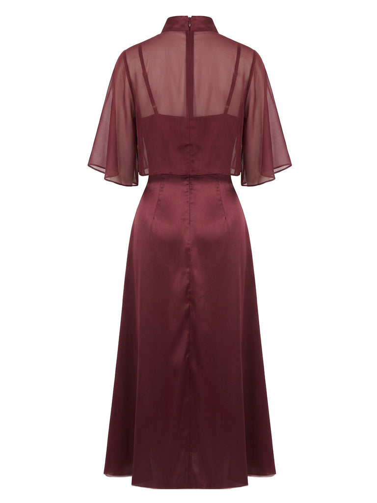 Weinrotes 40er Satin-Slipkleid & Schal