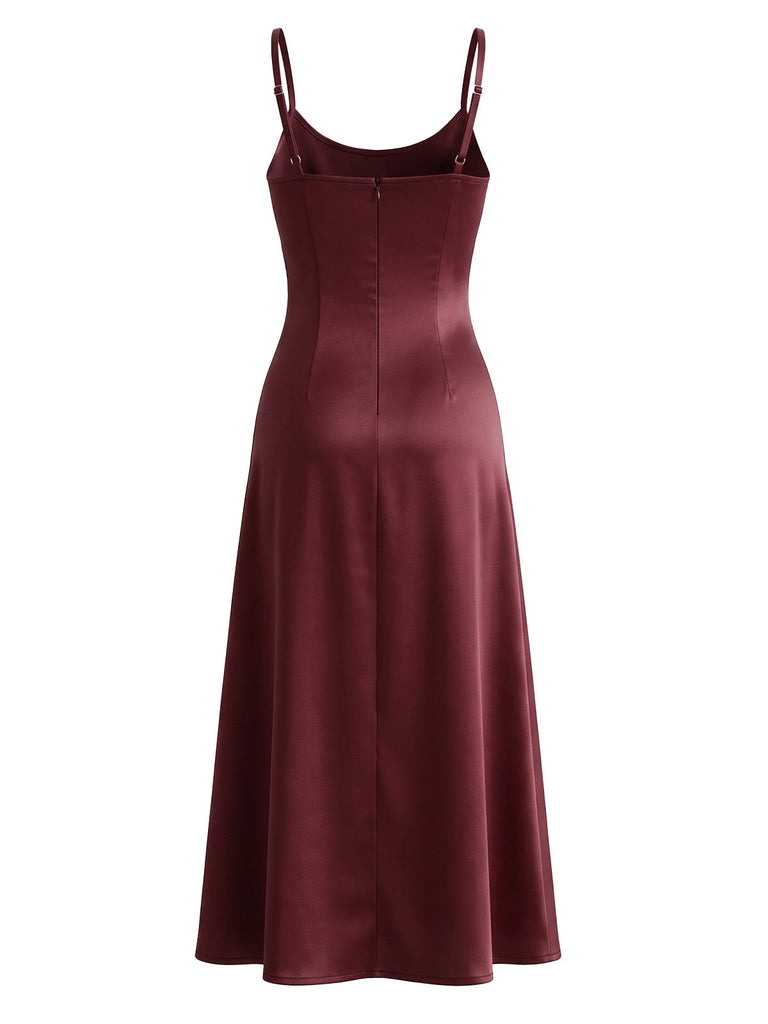 Weinrotes 40er Satin-Slipkleid & Schal