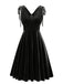 60er Samtkleid mit V-Ausschnitt und Schleifenträgern