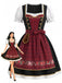 50er Oktoberfest-Dirndlset mit Puffärmeln und Blumen-Karo-Schürze