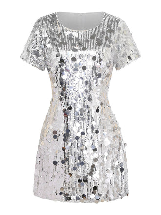 60er Disco-Paillettenkleid mit Rundhalsausschnitt
