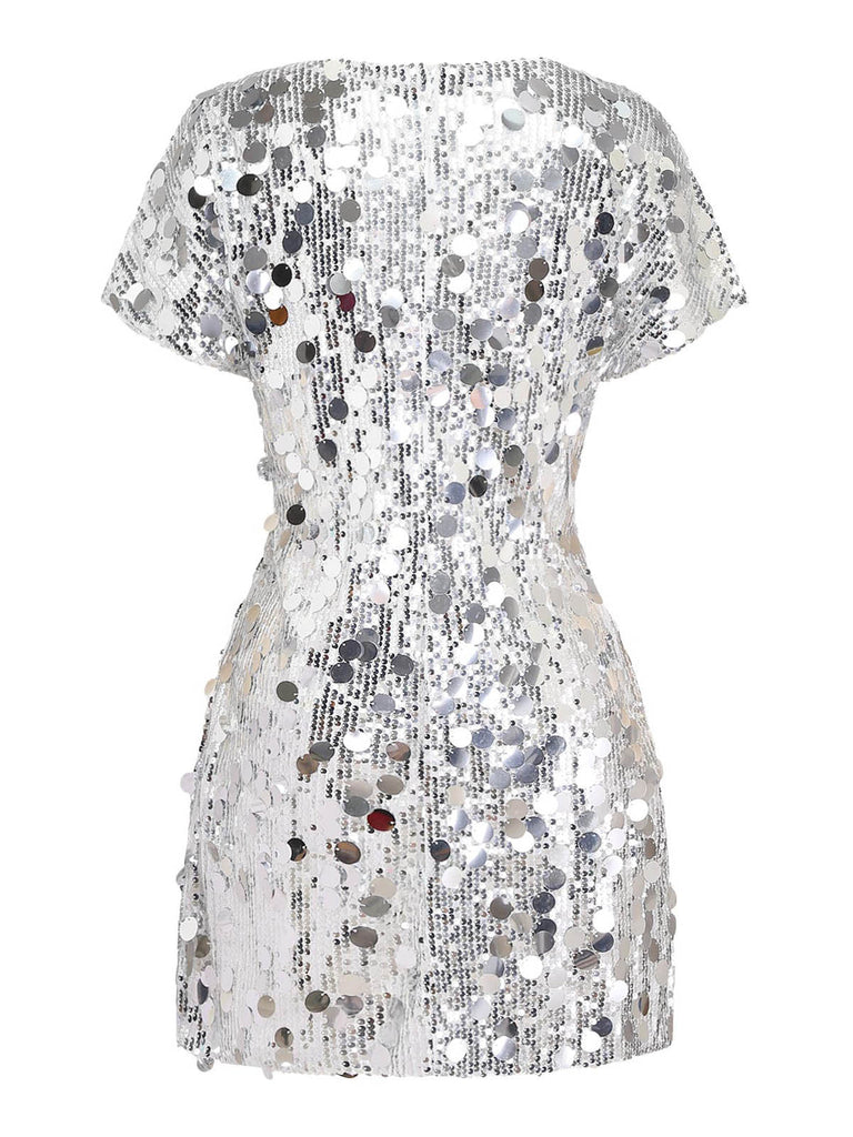 60er Disco-Paillettenkleid mit Rundhalsausschnitt