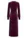 70er Langarm-Samtkleid mit Raffung und Schlitz