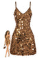 Goldenes 60er Bodycon-Minikleid mit Pailletten und Spaghettiträgern