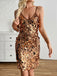 Goldenes 60er Bodycon-Minikleid mit Pailletten und Spaghettiträgern