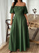 [Übergröße] Dunkelgrünes 50er Carmenkleid mit Blütenapplikationen