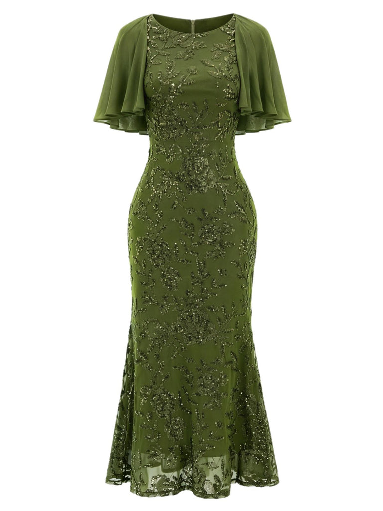 Grünes 20er Meerjungfrauenkleid mit floraler Paillettenstickerei
