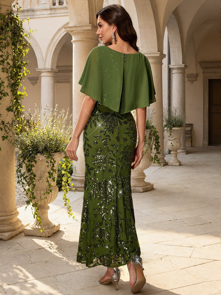 Grünes 20er Meerjungfrauenkleid mit floraler Paillettenstickerei