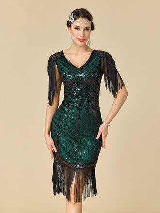 20er Gatsby-Flapperkleid mit Pailletten und Fransen
