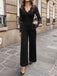 Schwarzer 50er Langarm-Overall mit weitem Bein und V-Ausschnitt im Spitzenbereich