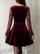 Weinrotes 60er Samt-Minikleid mit Spitzen-Glockenärmeln