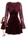 Weinrotes 60er Samt-Minikleid mit Spitzen-Glockenärmeln