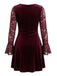 Weinrotes 60er Samt-Minikleid mit Spitzen-Glockenärmeln