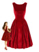 Rotes ärmelloses 50er Samtkleid mit Wasserfallrücken
