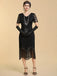 20er Art-déco-Pailletten-Flapperkleid mit V-Ausschnitt, transparenten Ärmeln und Fransen