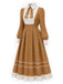 Hellkhakifarbenes 40er Kleid im Zweiteiler-Look mit Wellenbesatz
