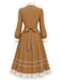 Hellkhakifarbenes 40er Kleid im Zweiteiler-Look mit Wellenbesatz