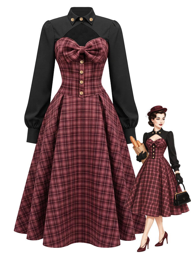 50er Karokleid im Zweiteiler-Look mit Ballonärmeln und Cut-Out