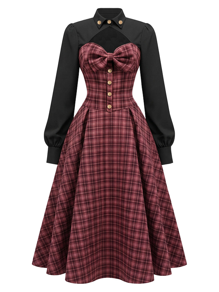 50er Karokleid im Zweiteiler-Look mit Ballonärmeln und Cut-Out
