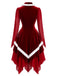 Rotes 50er Weihnachts-Samtkleid mit Schnürung und Zipfelsaum
