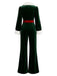 Seegrüner 70er Jumpsuit mit Plüsch-Bubikragen und Ballonärmeln