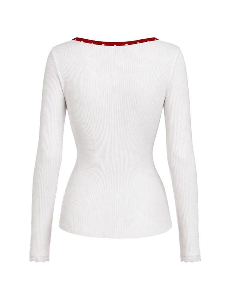 60er Lounge-Set aus Stricktop und Schlaghose mit Punkten und Spitzenbesatz