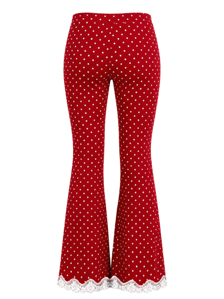 60er Lounge-Set aus Stricktop und Schlaghose mit Punkten und Spitzenbesatz