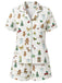 Weißes 70er Weihnachts-Pyjamaset aus Kurzarmhemd und Shorts