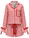 Roter & weißer 50er Shorty-Pyjama mit Längsstreifen und Schleifenbändern