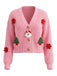 70er Weihnachts-Strickjacke mit Weihnachtsmann- und Tannenbaum-Applikationen