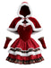 50er Weihnachts-Samtstufenkleid mit Karomuster und Kapuzencape