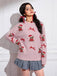 Rosa 60er Weihnachts-Strickpullover mit Teddybär und Schleife