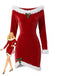 Rotes 50er Samt-Minikleid mit Kapuze und Kunstfellbesatz