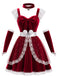 Rotes 40er Weihnachts-Samtkleid-Set im Schürzen-Look mit Meshbesatz und Schleife