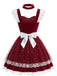 Rotes 40er Weihnachts-Samtkleid-Set im Schürzen-Look mit Meshbesatz und Schleife