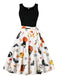 50er Halloween ärmelloses Kleid mit Kürbis- und Totenkopf-Print