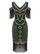 20er Flapperkleid mit Pailletten, Fransen und Schulterausschnitten