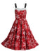 Rotes 50er Weihnachts-Swingkleid mit Rentier- und Schneeflockenprint