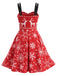 Rotes 50er Weihnachts-Swingkleid mit Rentier- und Schneeflockenprint
