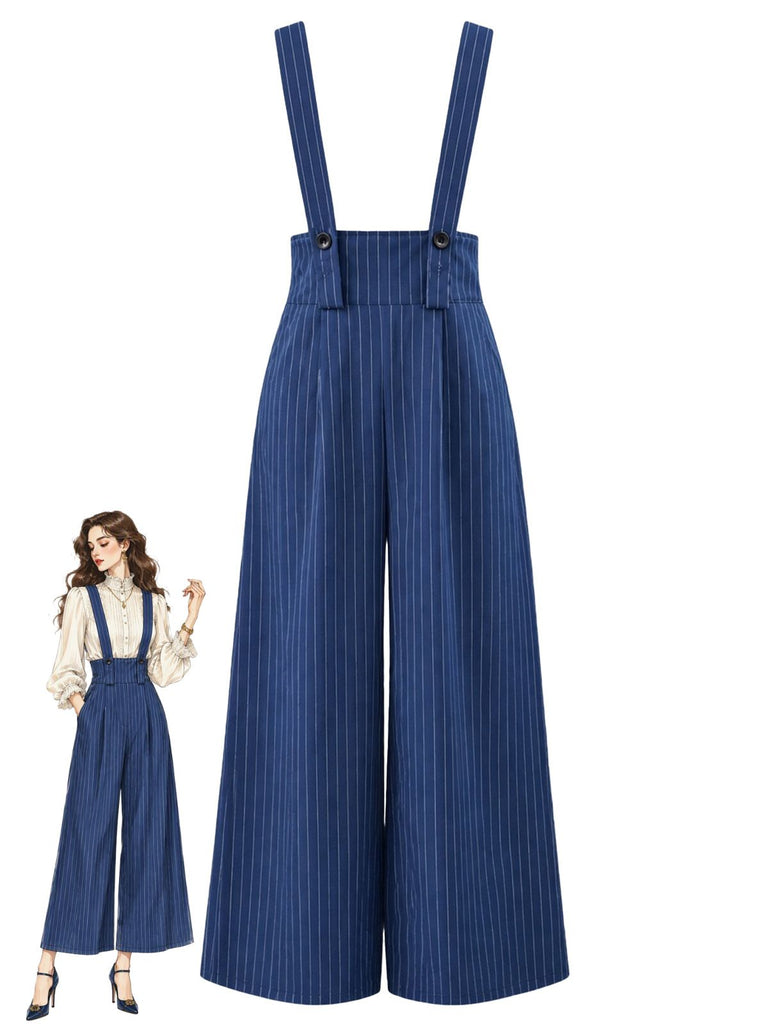 Marineblaue 50er Nadelstreifenhose mit Hosenträgern und weitem Bein