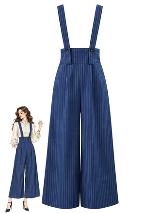 Marineblaue 50er Nadelstreifenhose mit Hosenträgern und weitem Bein