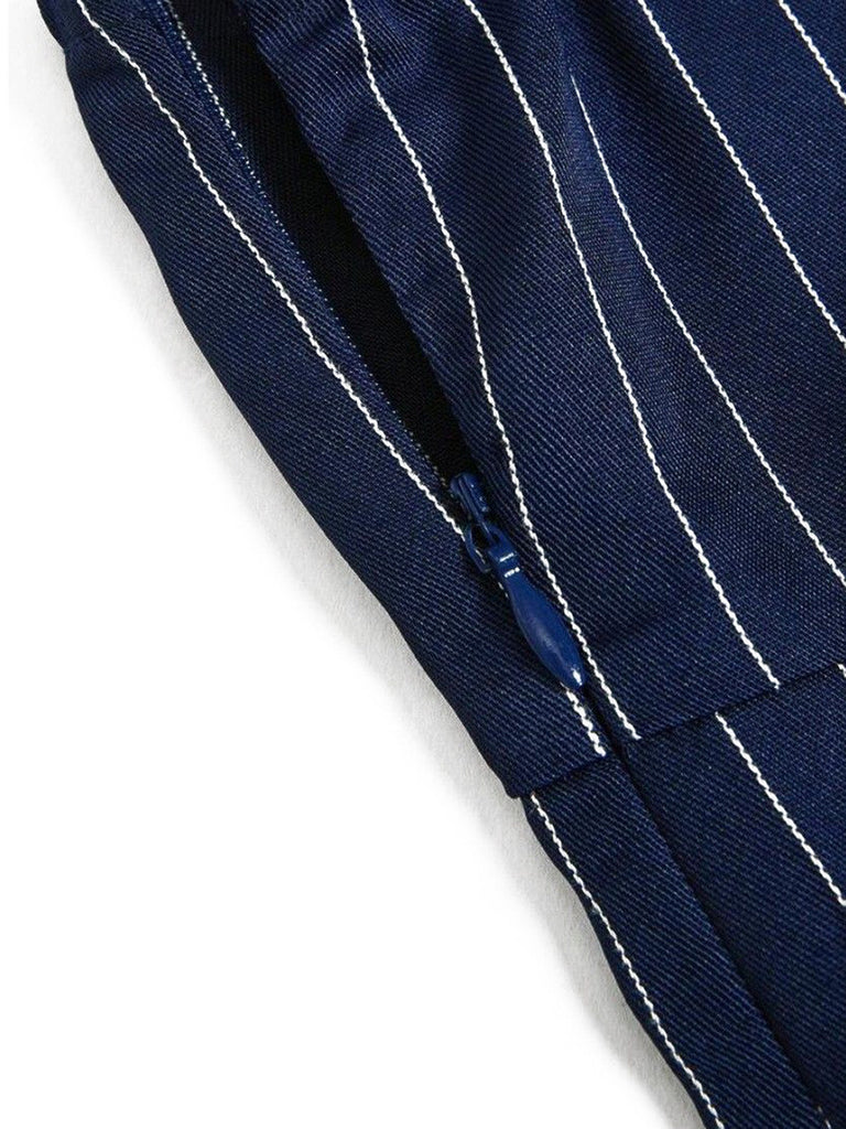 Marineblaue 50er Nadelstreifenhose mit Hosenträgern und weitem Bein