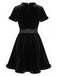 Schwarzes 80er Katzenkostüm mit Samtkleid, Cut-out und Schleife