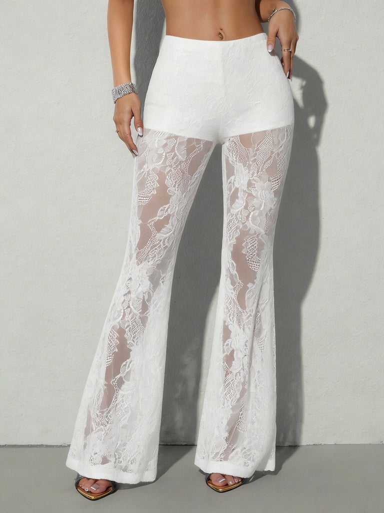 70er High-Waist-Schlaghose aus transparenter Spitze