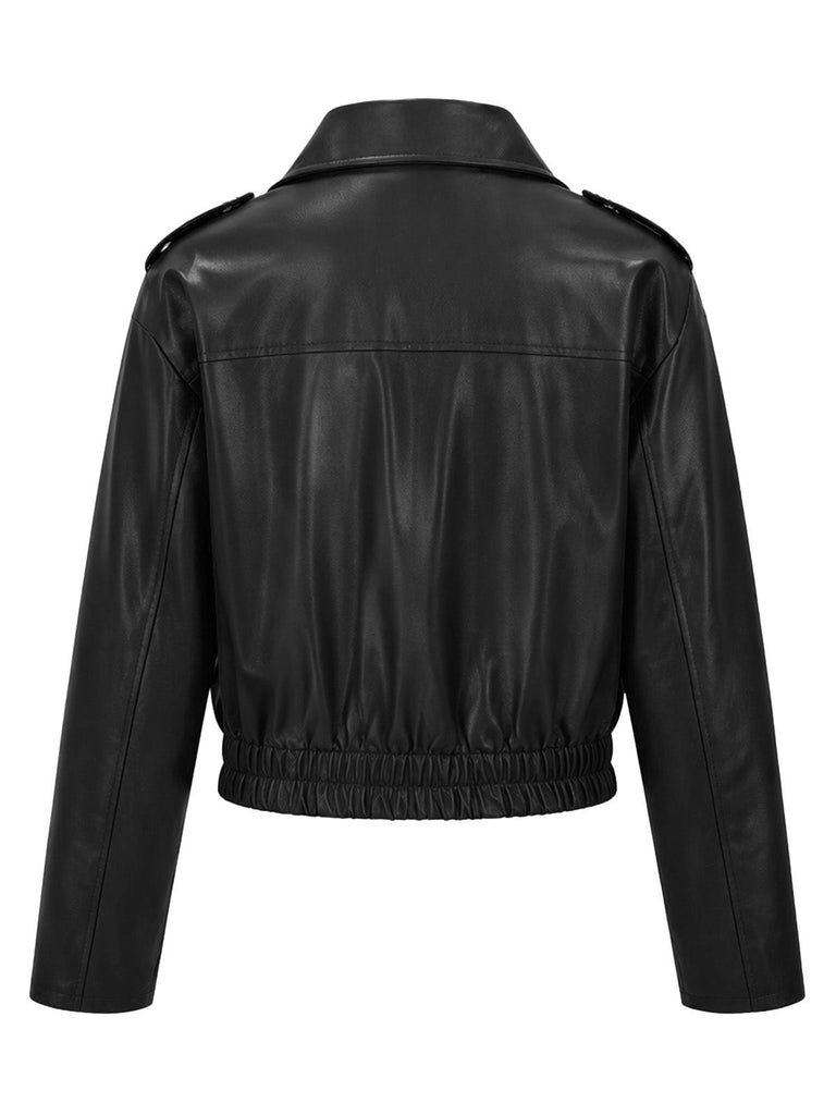 50er Biker-Kurzjacke aus Kunstleder mit elastischem Saum
