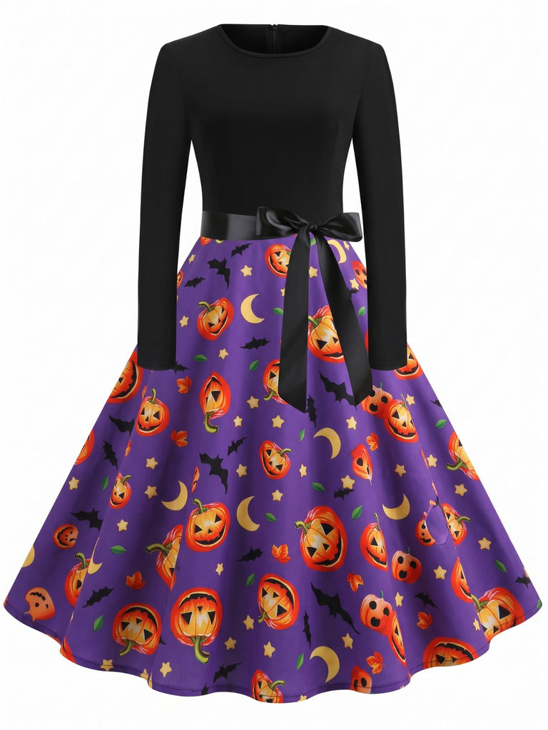 50er Halloween Kleid mit Kürbis, Sternen und Fledermäusen